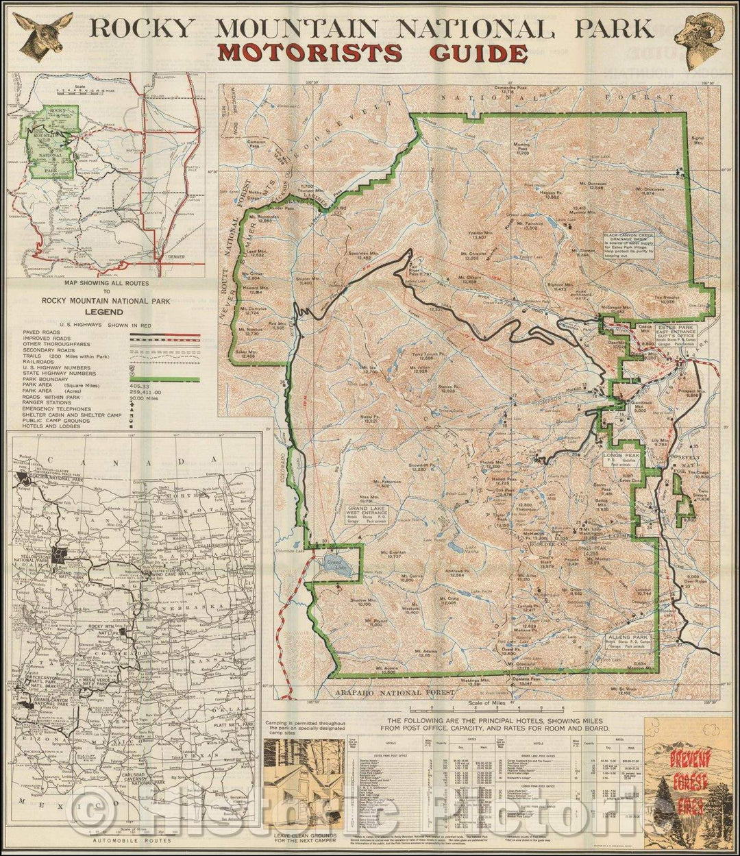 Historic Map - Rocky Mountain National Park Motorists Guide, 1938, U.S. Geological Survey - Vintage Wall Art