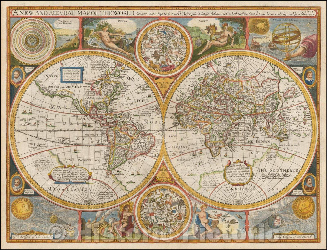 Historic Map - A New and Accurat Map of the World Drawne, 1676, John Speed v3