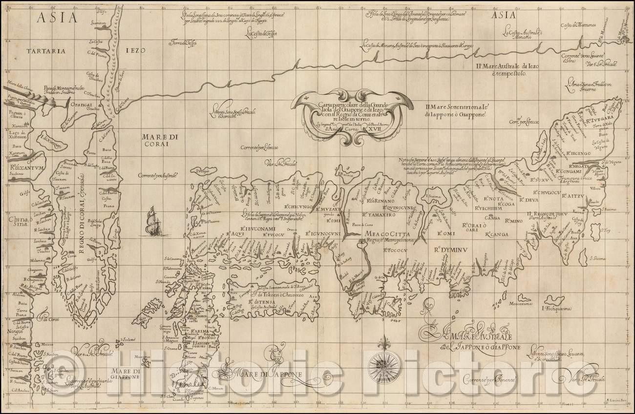 Historic Map - (Japan & Korea) Carta particolare della Grande Isola del Giapone/Robert Dudley's Map of Japan and Korea, first published in 1646, 1646 - Vintage Wall Art