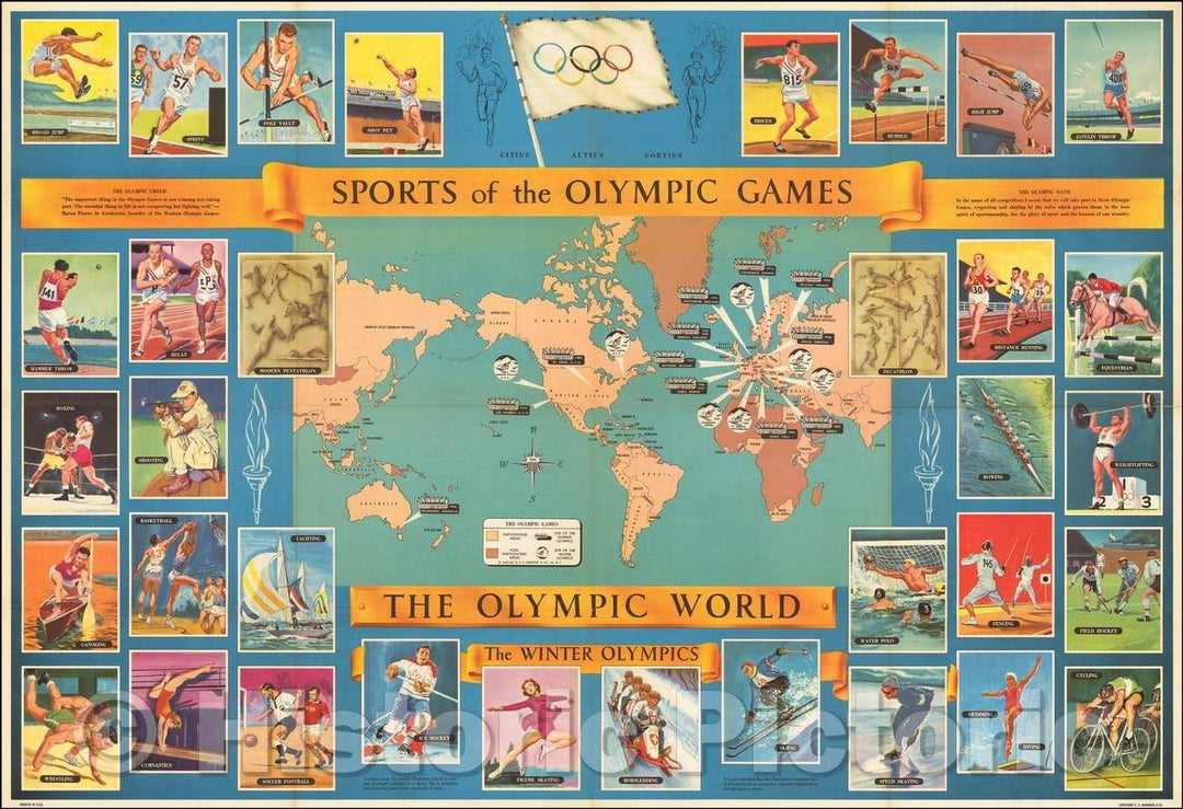 Historic Map - World Map - Sports of the Olympic Games, 1960, Hammond & Co. v1