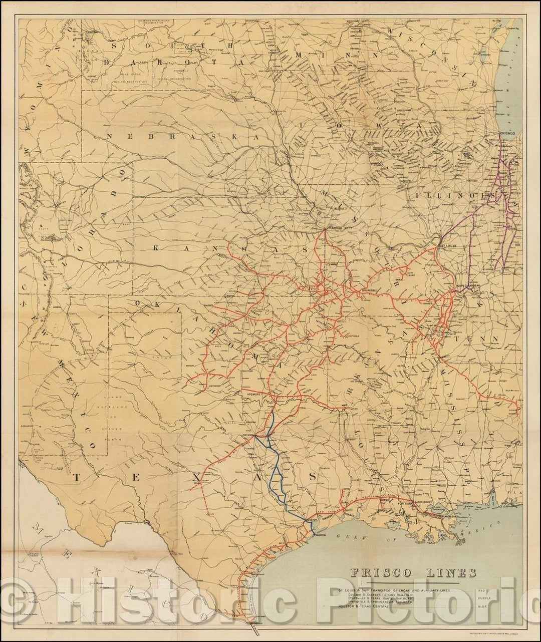 Historic Map - Texas & Southwest Frisco Lines, 1890, Anonymous - Vintage Wall Art