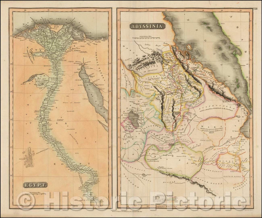 Historic Map - Egypt [with] Abyssinia, 1817, John Thomson - Vintage Wall Art