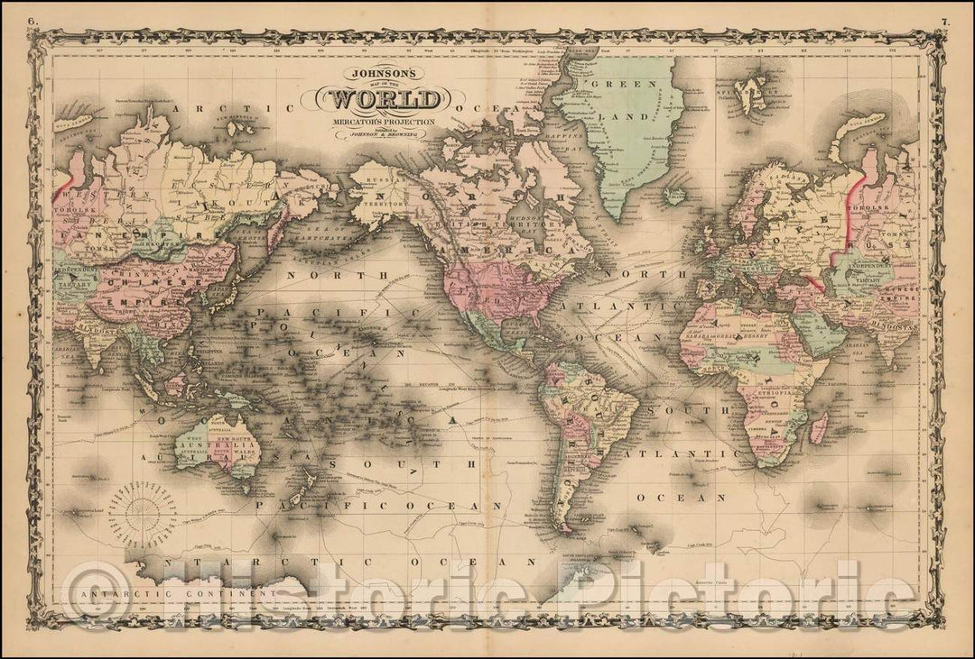 Historic Map - Johnson's Map of the World on Mercator's Projection, 1861, Alvin Jewett Johnson v1