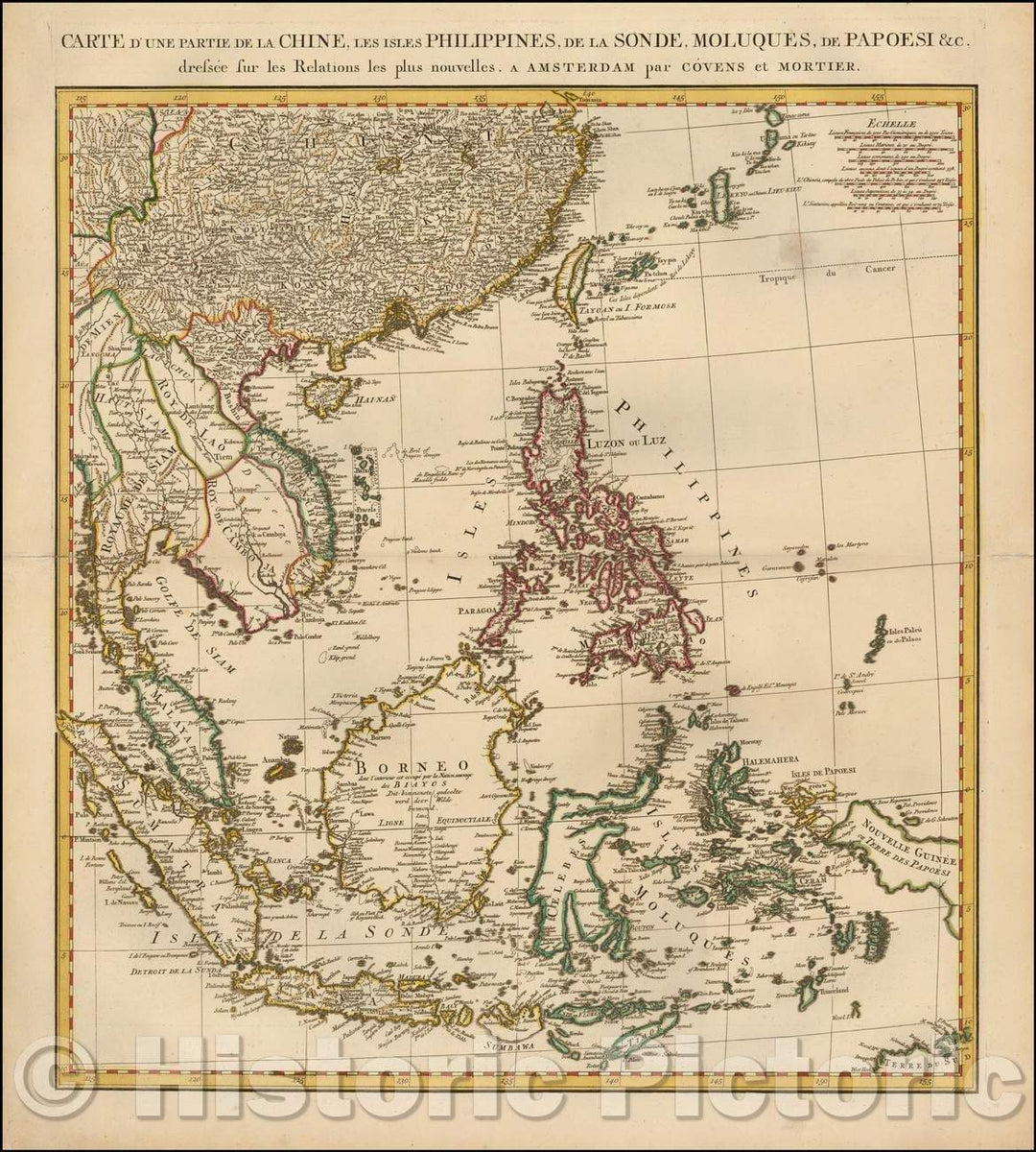 Historic Map - Carte d'une Partie de la Chine, les Isles Philippines, de la Sonde/Covens & Mortier's Map of China and Southeast Asia, 1735, Johannes Covens - Vintage Wall Art