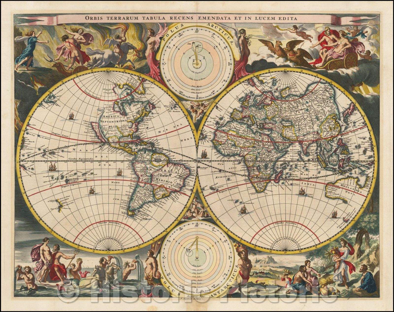 Historic Map - Orbis Terrarum Tabula Recens Emendata et in Lucem Edita/World Map, 1682, Hendrick Keur - Vintage Wall Art