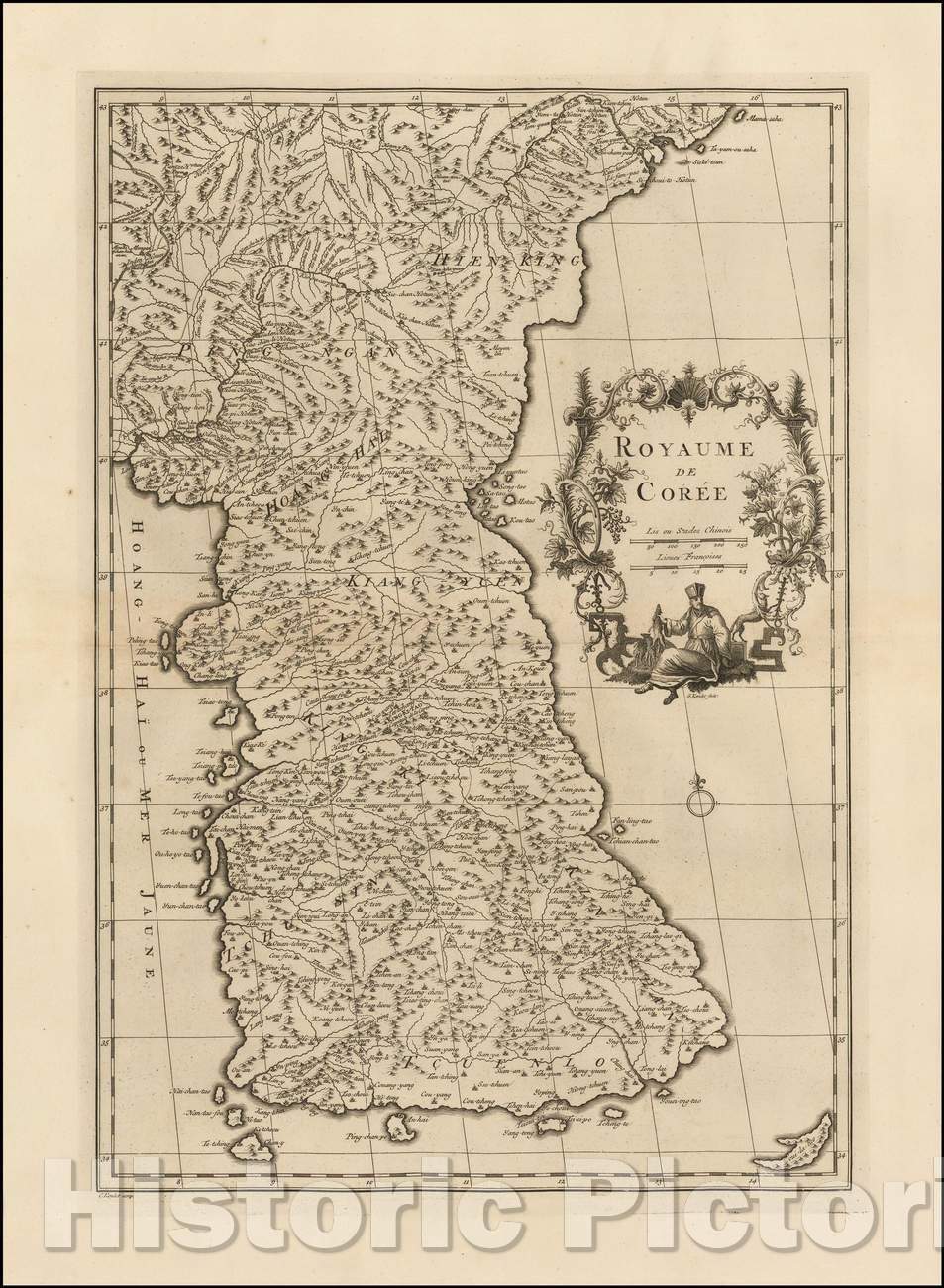 Historic Map - Royaume De Coree/The First Map of Korea Published in Europe, 1737, Jean-Baptiste Bourguignon d'Anville - Vintage Wall Art