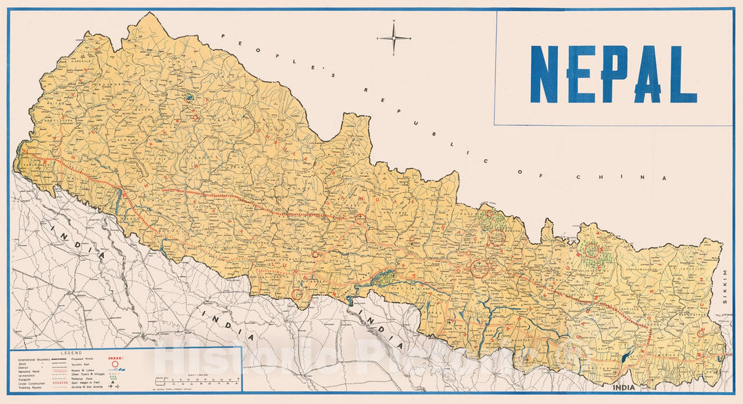 Historic Map - Nepal, 1975, Natraj Tours & Travels - Vintage Wall Art