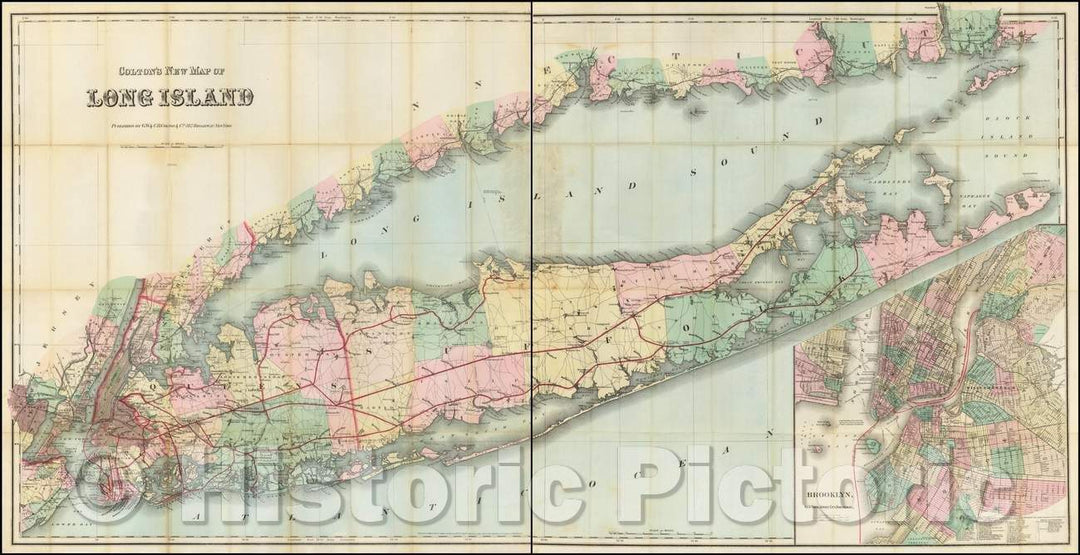 Historic Map - Colton's New Map of Long Island, 1890, G.W. & C.B. Colton - Vintage Wall Art