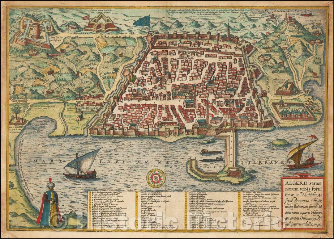 Historic Map - Algerii Sarace norum urbis forttif fimae, in Numidia Africa Provincia Structae iuxta Balearicos fluctus Maeiterranei aequoris Hispaniam, 1588 v2