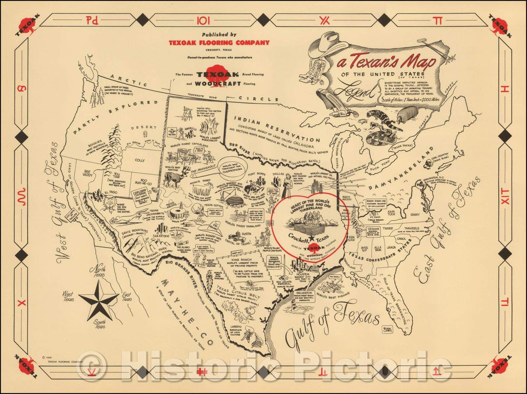 Historic Map - A Texan's Map of the United States [of Texas] [Everything Depicted Hereon Is Gospel Truth!.Attested To, 1949, Frank Oliver v1