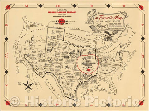 Historic Map - A Texan's Map of the United States [of Texas] [Everything Depicted Hereon Is Gospel Truth!.Attested To, 1949, Frank Oliver v2
