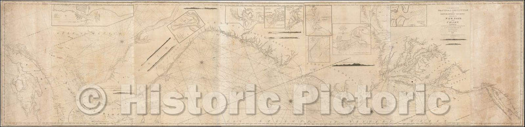 Historic Map - sea chart of the East Coast of North America, from Long Island to Cuba, first issued in 1820, Ship-Masters' Society Of The City Of New York, 1826 - Vintage Wall Art