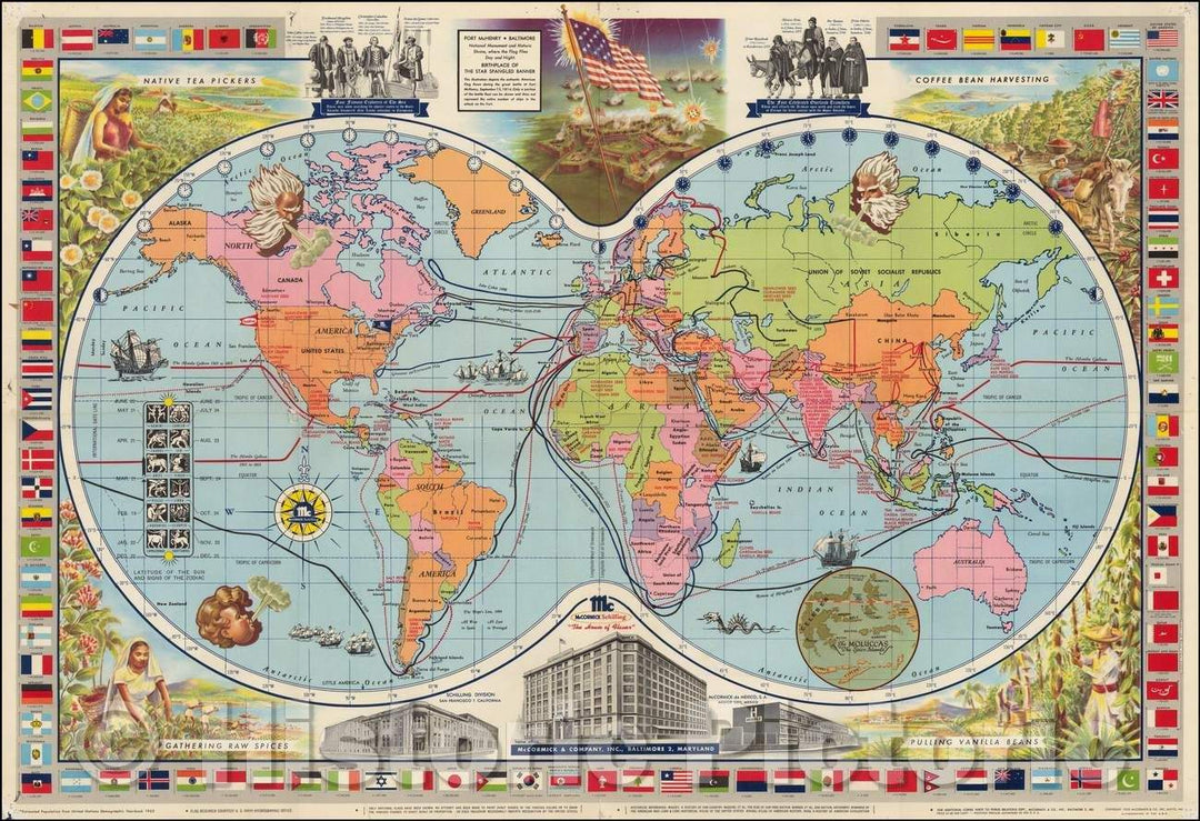 Historic Map - Coffee, Tea, Vanilla & Spices/Pictorial Map of the World - McCormick & Company, 1957, McCormick & Company v1