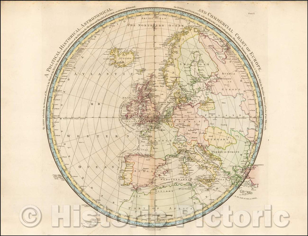 Historic Map - Political, Historical, Astronomical and Commercial, Chart of Europe, 1797, John Andrews - Vintage Wall Art