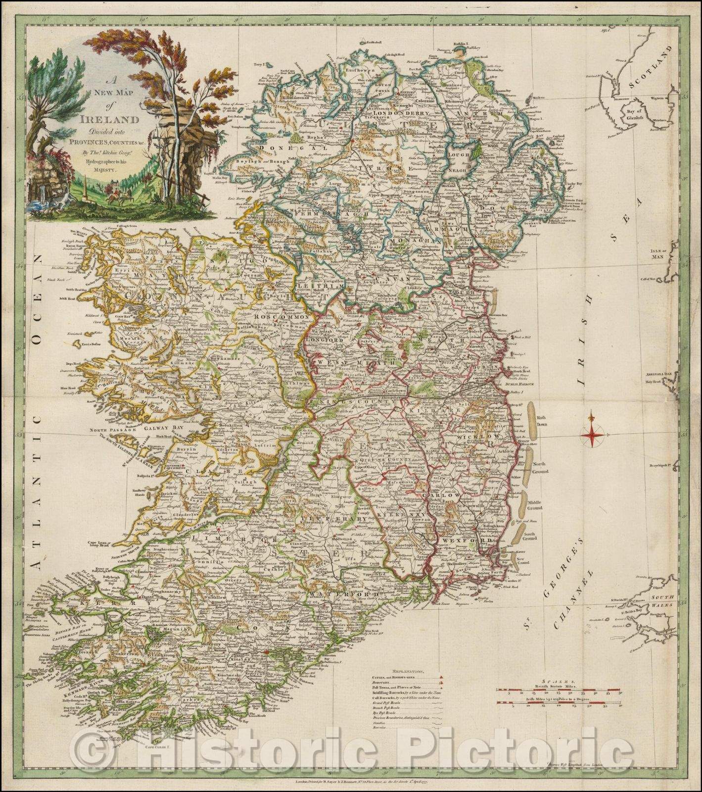 Historic Map - Ireland Divided into Provinces and Counties, 1777, Thomas Kitchin - Vintage Wall Art