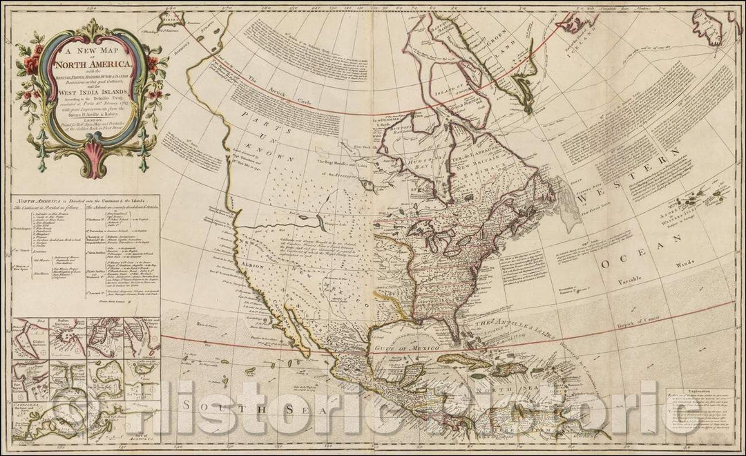 Historic Map - North America, with the British, French, Spanish, Dutch & Danish Dominions on that great Continent; and the West India Islands, 1763, Robert Sayer v2