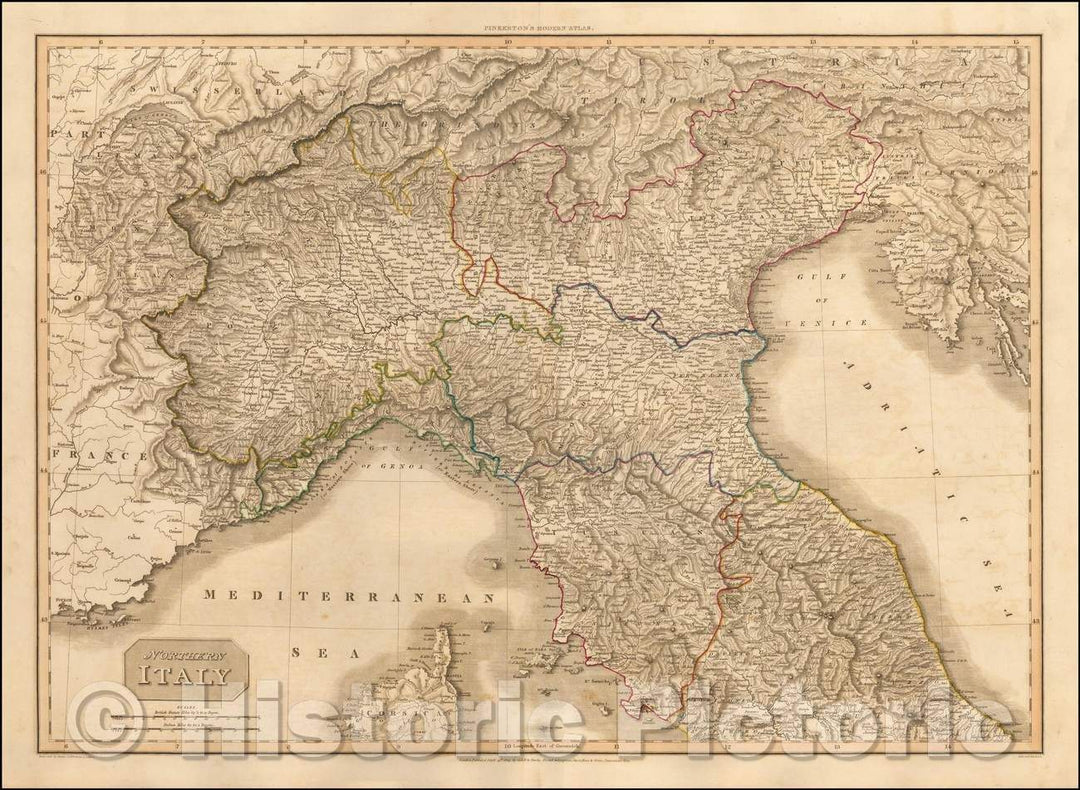 Historic Map - Northern Italy, 1815, John Pinkerton - Vintage Wall Art