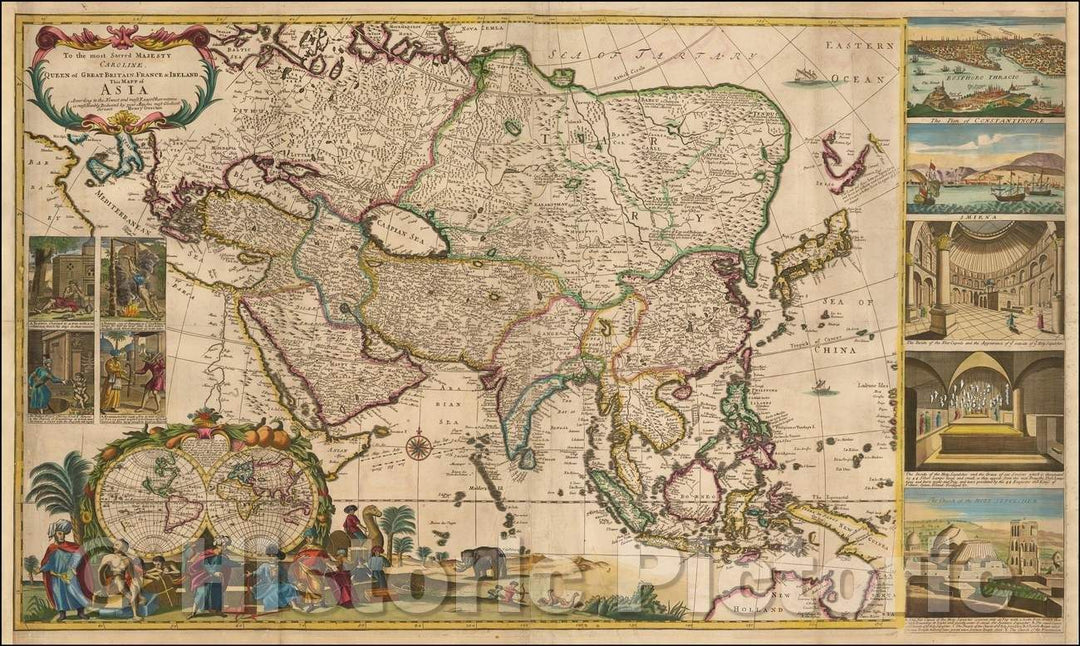 Historic Map - Mapp of Asia According to the Newest and most Exact Observations is, 1730, Henry Overton - Vintage Wall Art