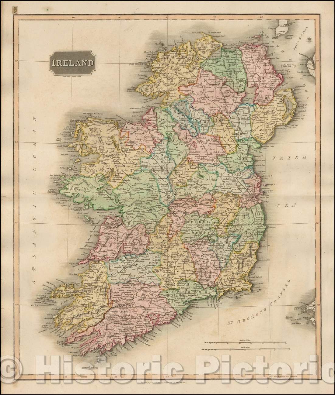 Historic Map - Ireland, 1817, John Thomson - Vintage Wall Art