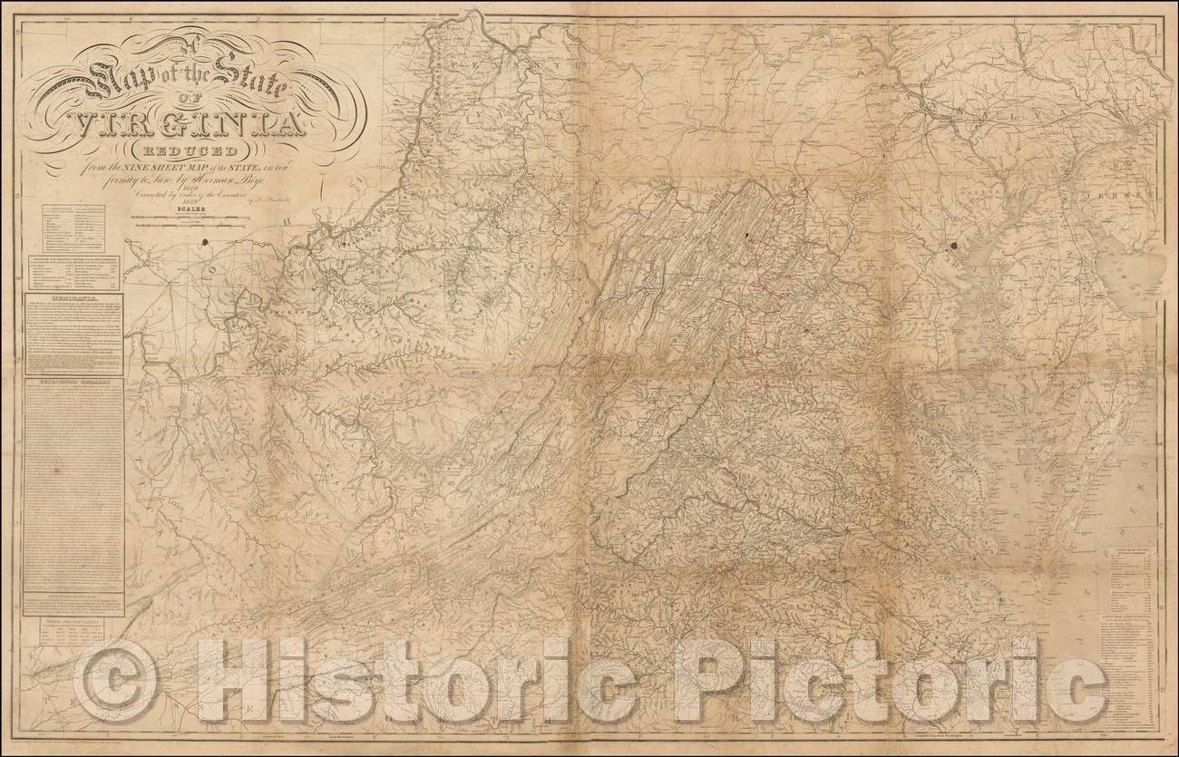 Historic Map - State of Virginia Reduced from the Nine Sheet Map of the State in conformity to law, 1859, Herman Boye - Vintage Wall Art