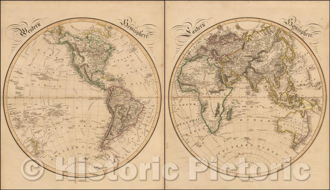 Historic Map - Western Hemisphere and Eastern Hemisphere, 1838, William Home Lizars - Vintage Wall Art