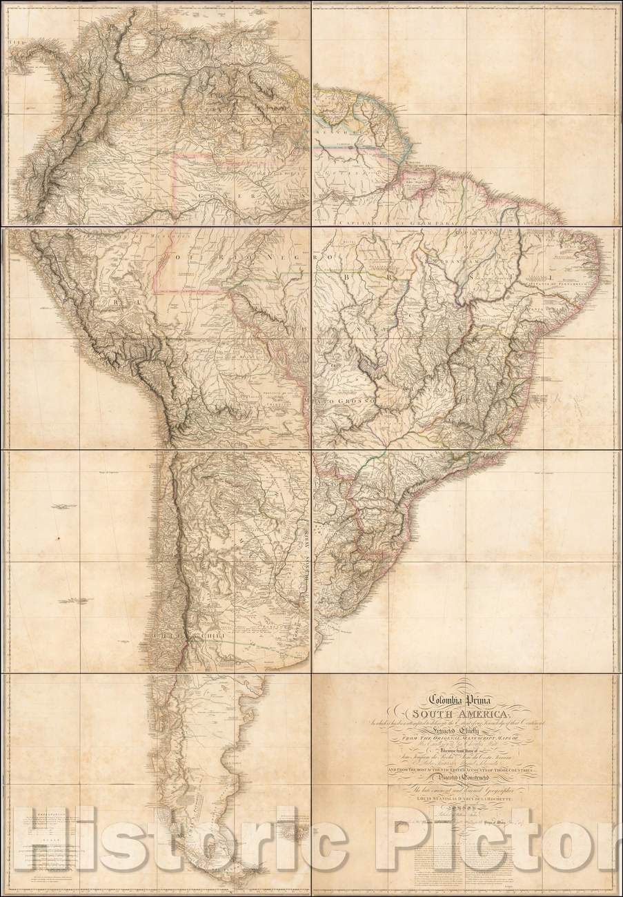 Historic Map - Colombia Prima or South America, 1807, William Faden - Vintage Wall Art