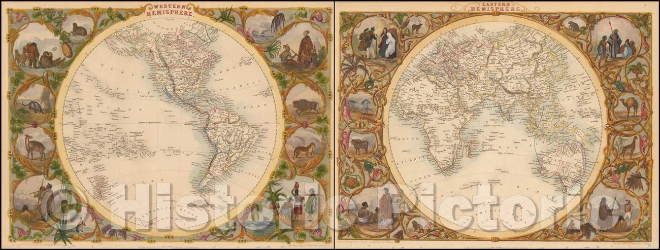 Historic Map - Western Hemisphere and Eastern Hemisphere, 1851, John Tallis v6