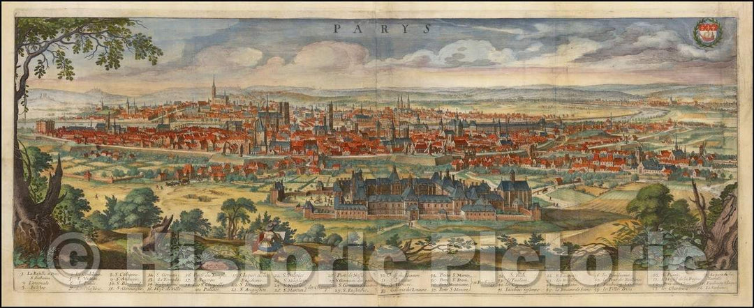 Historic Map - Paris, France, 1648, Matthaus Merian - Vintage Wall Art