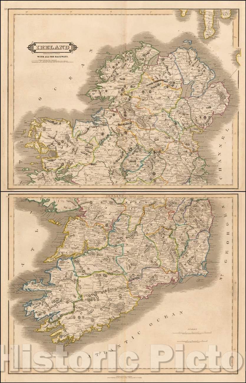 Historic Map - Ireland With All The Railways, 1840, Daniel Lizars - Vintage Wall Art