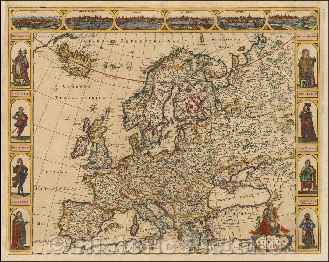 Historic Map - Nova Europae Descriptio :: Europe, Denmark, Scania in Southern Sweden,Baltic countries, part of Prussia,part of the Spanish Netherlands, 1660 - Vintage Wall Art