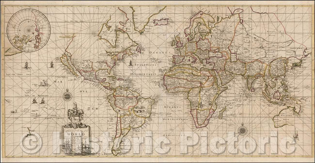 Historic Map - This Map of the World, 1678, Robert Morden - Vintage Wall Art