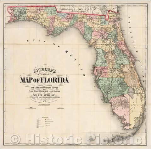 Historic Map - Apthorp's Standard Map of Florida Constructed From The Latest United States Surveys, 1877, William Lee Apthorp v3