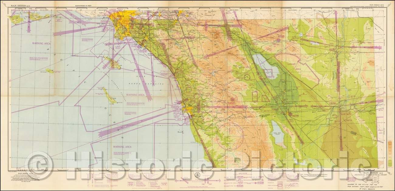 Historic Map - San Diego (Q-2) Sectional Aeronatical Chart, 1948, U.S. Coast & Geodetic Survey - Vintage Wall Art