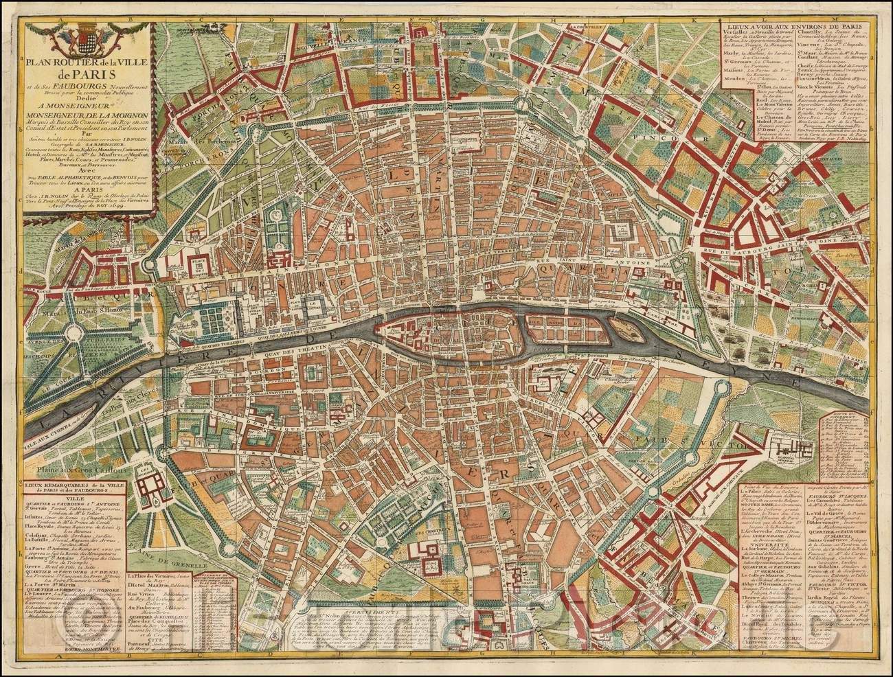 Historic Map - Plan Routier de la Ville de Paris et de Ses Faubourgs Nouvellement Dressee :: Road of the City of Paris and Its Suburbs, 1699 - Vintage Wall Art