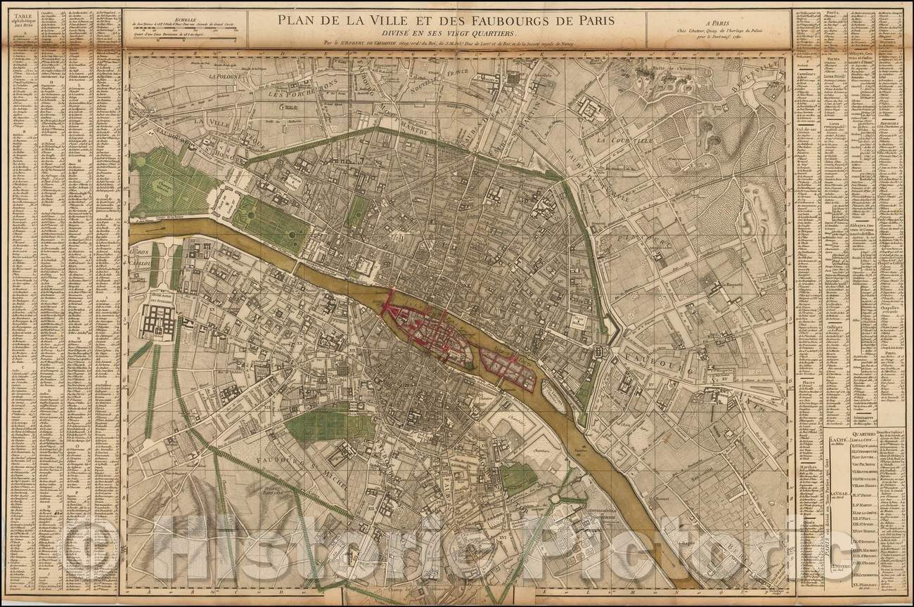 Historic Map - Plan de la Ville et des Faubourgs De Paris Divise en ses Vingt Quartiers, 1760, Gilles Robert de Vaugondy v2