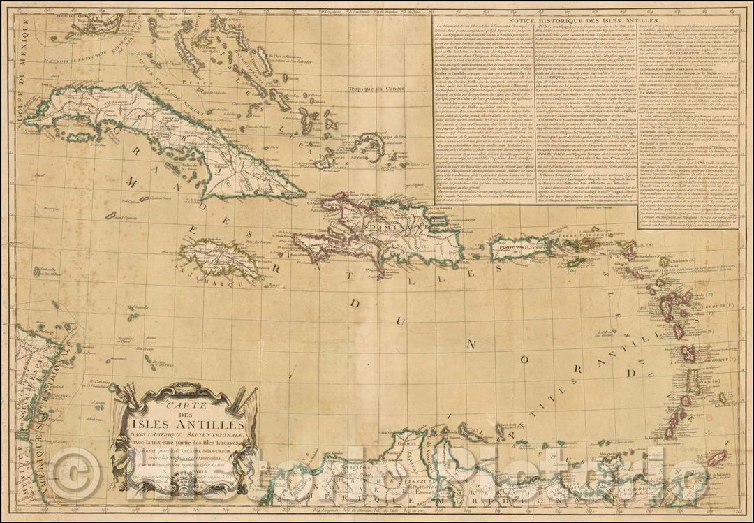 Historic Map - Carte des Isles Antilles dans L'Amerique Septentrionale avec la majeure/Revolutionary War era Chart of South Florida and the Caribbean, 1782 - Vintage Wall Art