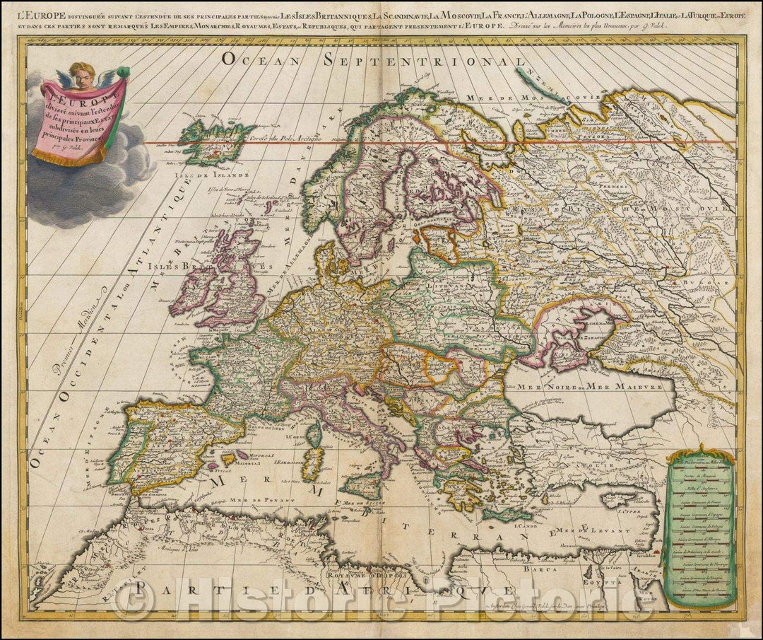 Historic Map - L'Europe divisee suivant l'estendue de ses principaux Estats subdivises en, 1700 - Vintage Wall Art