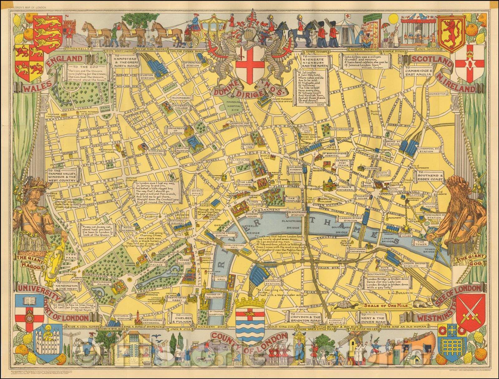 Historic Map - County of London (Children's Map of London), 1955, John Bartholomew - Vintage Wall Art