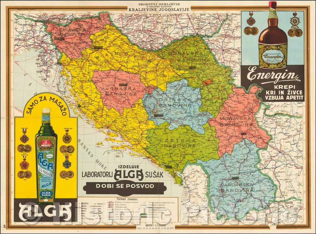 Historic Map - [Kingdom of Yugoslavia] Prometni Zemljevid z oznacbo Banovin Kraljevine Ju, 1929 - Vintage Wall Art