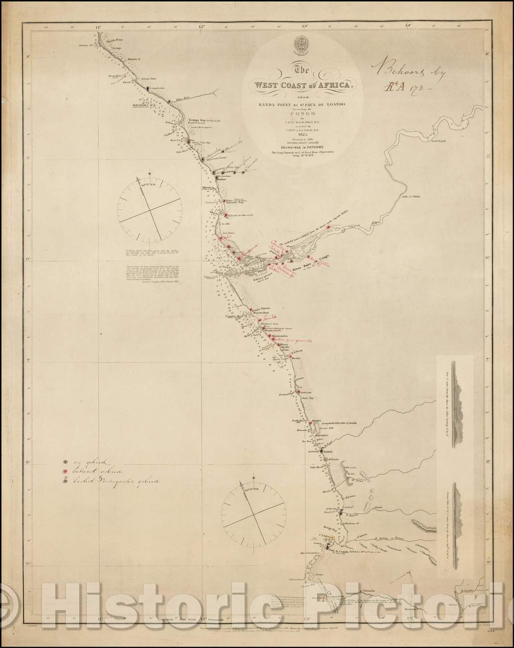 Historic Map - The West Coast of Africa Banda St. Paul de Loando including the Congo. (With manuscript additions!), 1825, A. T. F. Vidal - Vintage Wall Art