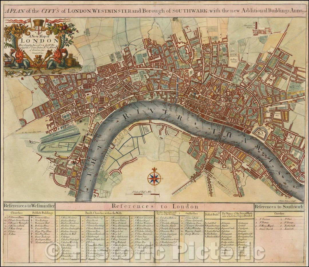 Historic Map - A Plan of the City's Of London, Westminser and Borough of Southwark; with the new Additional Buildings, 1721, John Senex v3