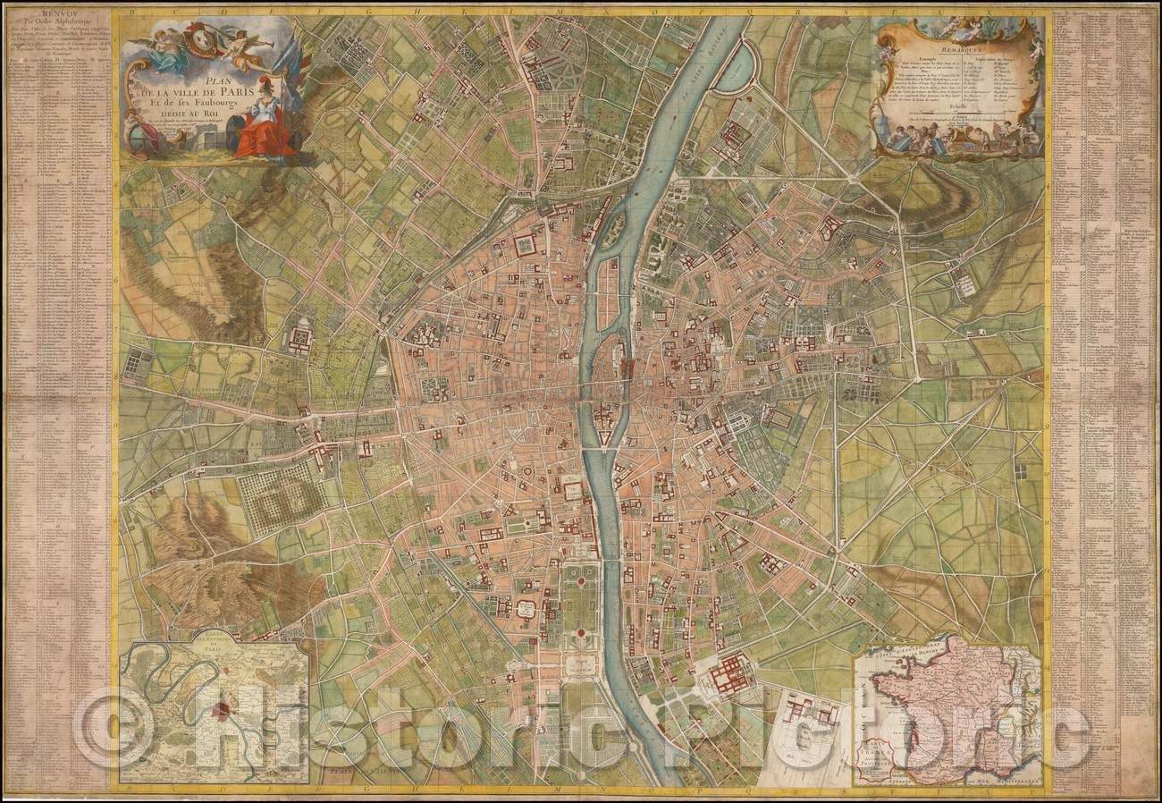 Historic Map - Plan de la ville de Paris Et des ses Faubourgs Dedie Au Roi/Map of the city of Paris and its Suburbs Dedie of the King. 1748. 1765, 1765 - Vintage Wall Art