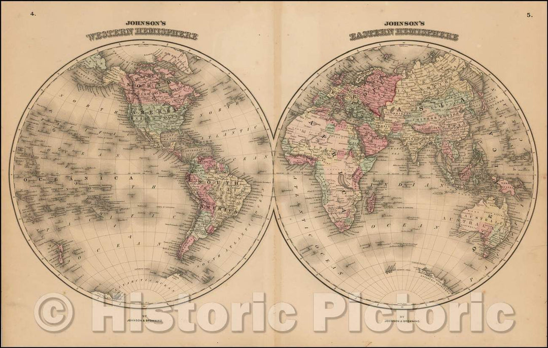 Historic Map - Johnson's Western Hemisphere & Johnson's Eastern Hemisphere, 1861, Alvin Jewett Johnson v1