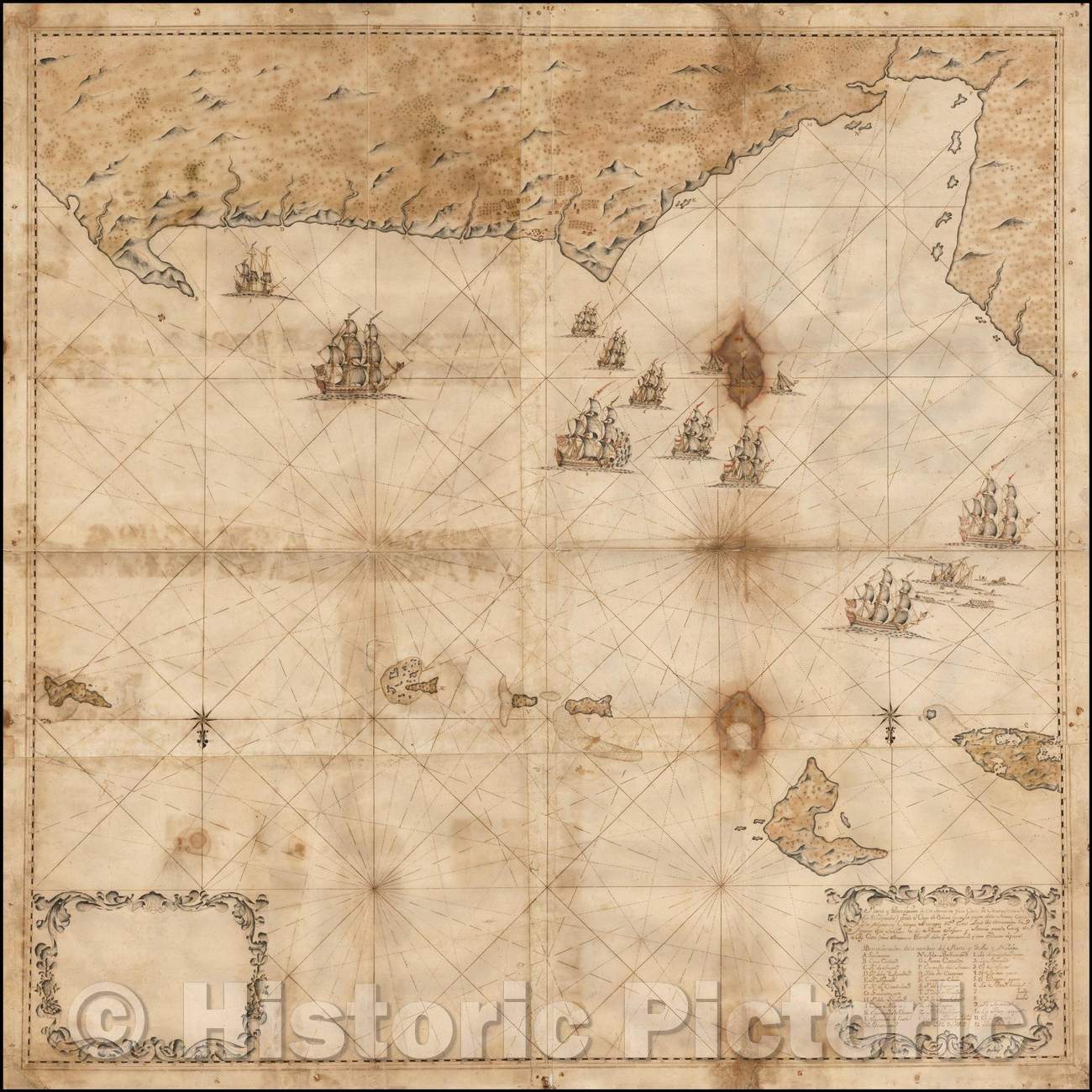 Historic Map - Plano y descripcion de un Segmento de la Costa de Caracas/Unique Manuscript Sea Chart Showing The Theater of Curacao-Venezuela, 1727 - Vintage Wall Art