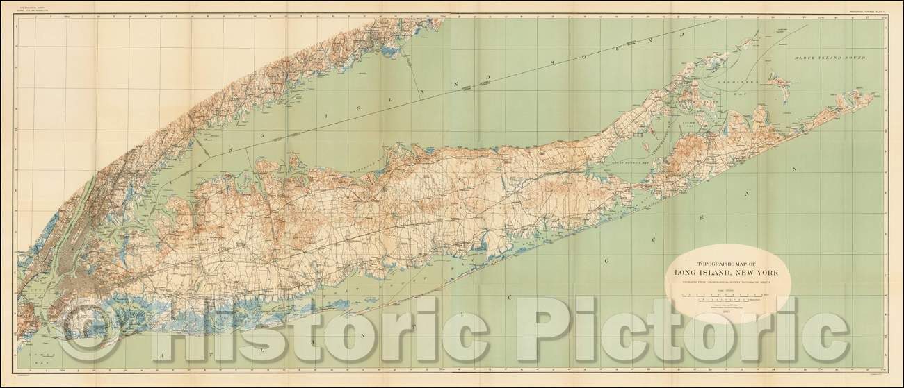 Historic Map - Topographical Map of Long Island, New York Engraved From U.S. Geological Topographic Sheets, 1913, U.S. Geological Survey v1