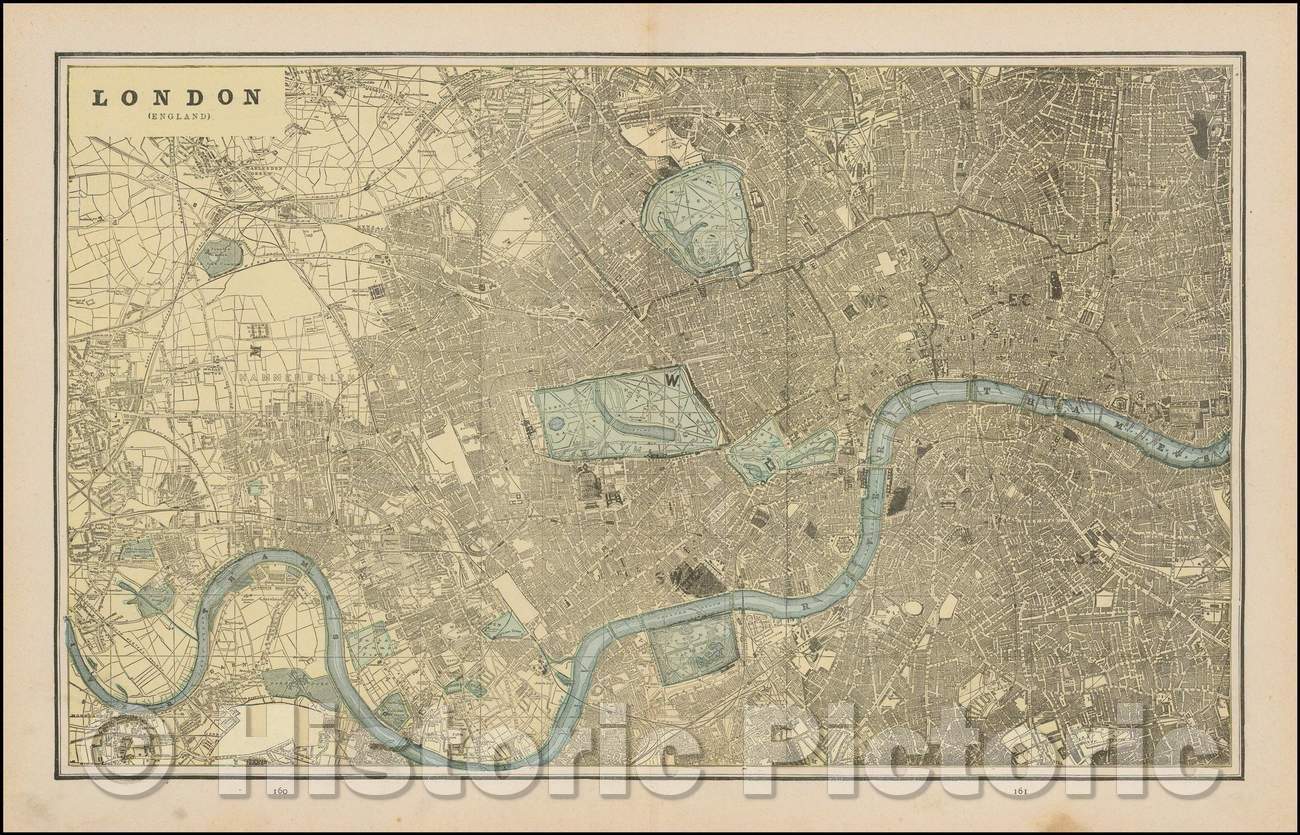 Historic Map - London (England), 1892, George F. Cram - Vintage Wall Art