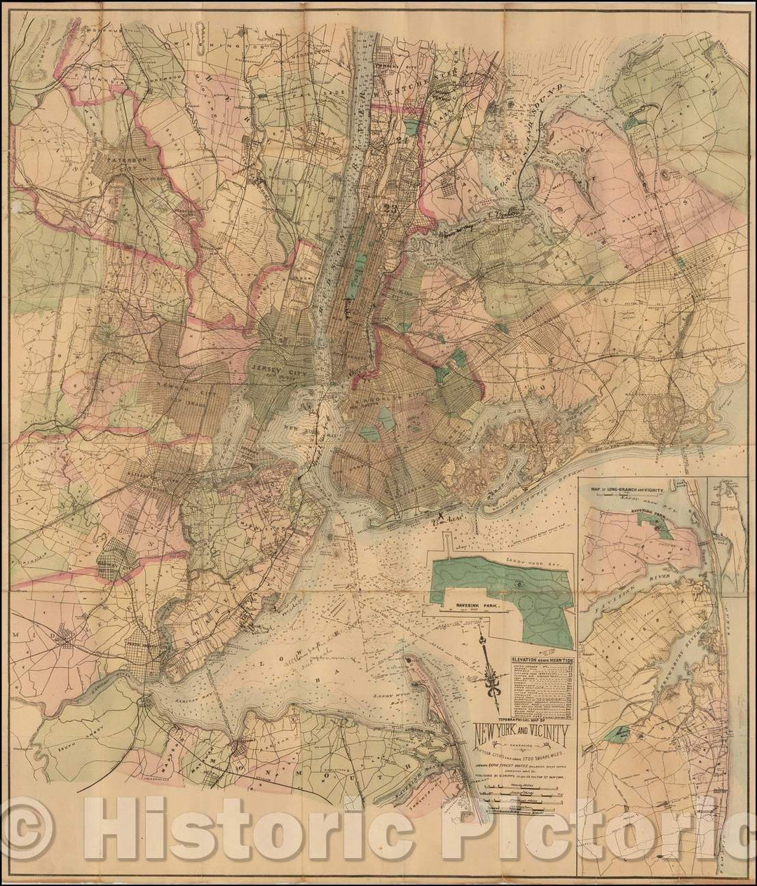 Historic Map - Topographical of New York and Embracing Fifteen Cities and above 1700 Square Miles. Showing Rapid Transit Routes Railroads Roads Canals, 1870 - Vintage Wall Art