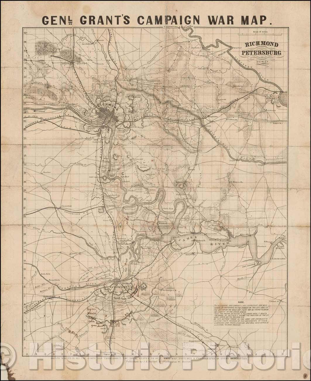 Historic Map - Genl. Grant?s Campaign War Map. Richmond Petersburg and Vicinity. [With contemporary manuscript annotations.], 1864, J.H. Bufford - Vintage Wall Art