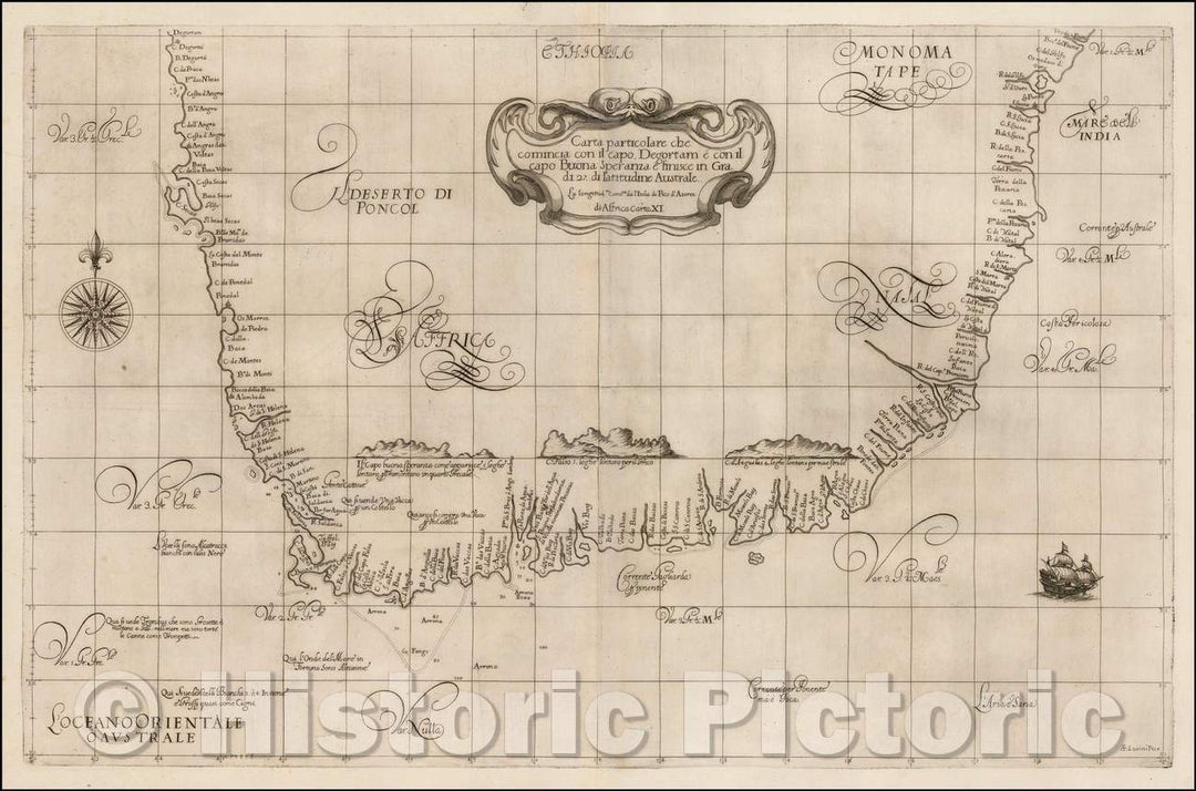 Historic Map - South Africa, Carta Particolare che Comincia con il Capo Degortam :: South Africa, 1646 - Vintage Wall Art