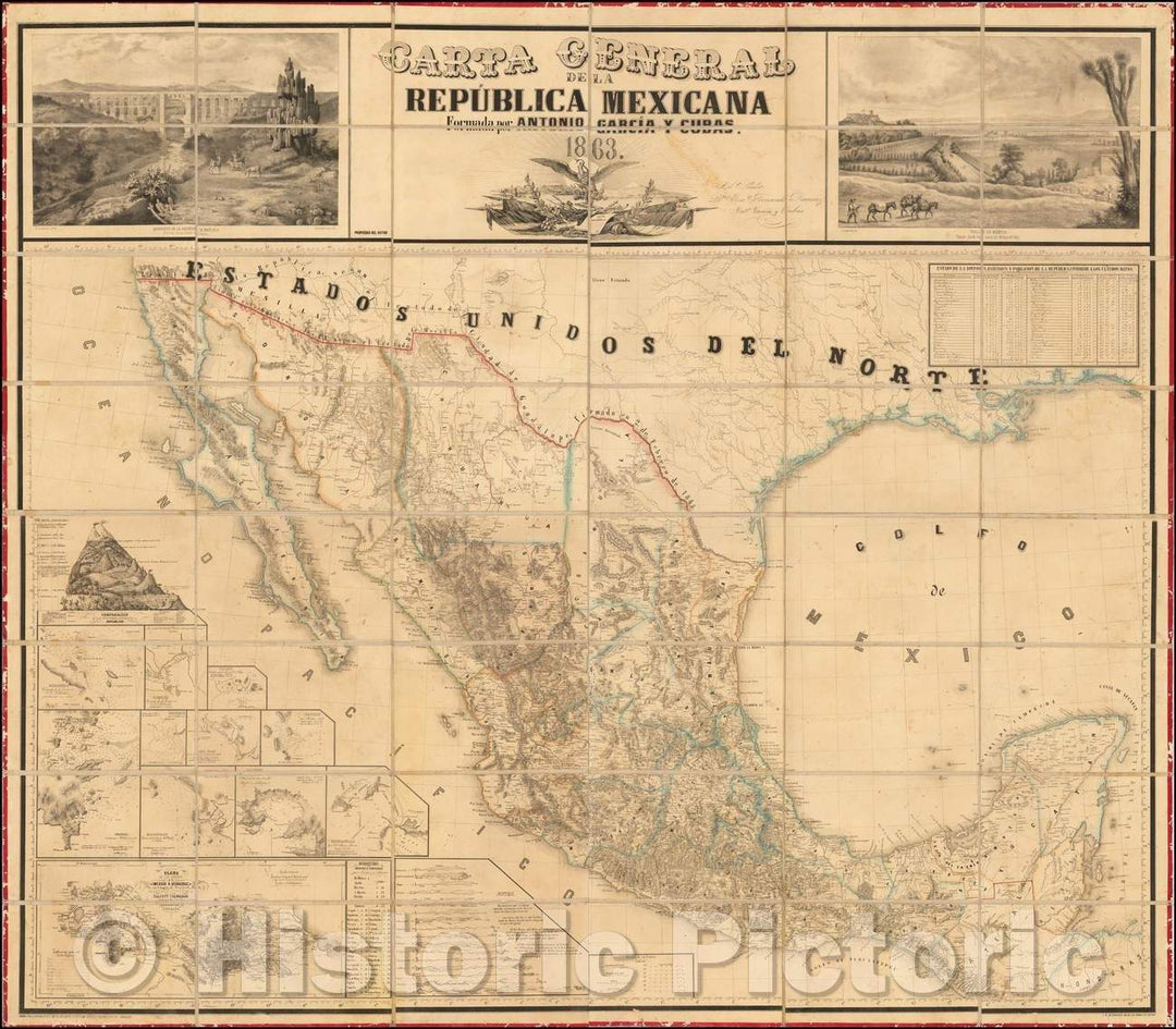 Historic Map - Carta General de la Republica Mexicana, formada por Antonio Garcia y Cubas. 1863 / Mexican Republic, 1863, Antonio Garcia y Cubas - Vintage Wall Art